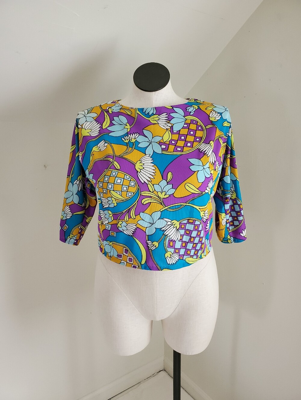60s 70s Vintage Psychedelic Floral Print Top